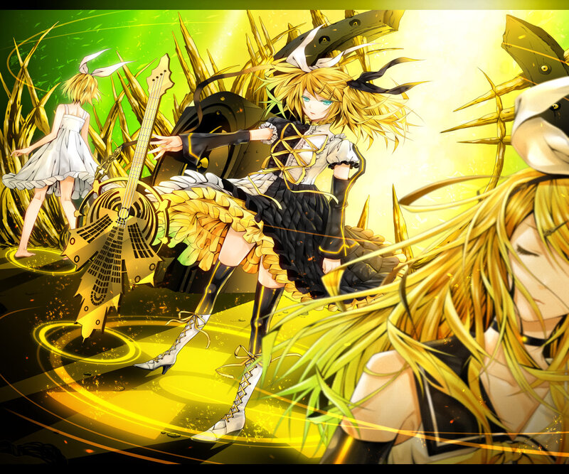 Blonde Anime Girl with Guitar — Yellow