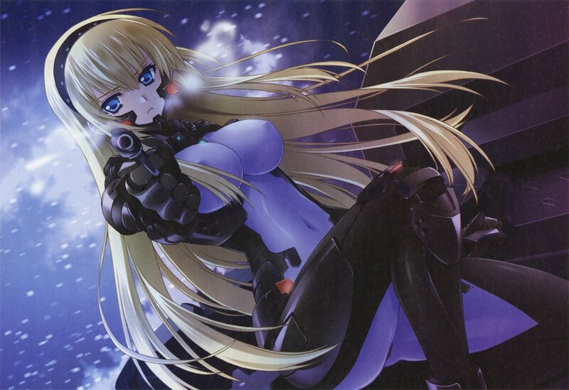 blonde anime girl with gun