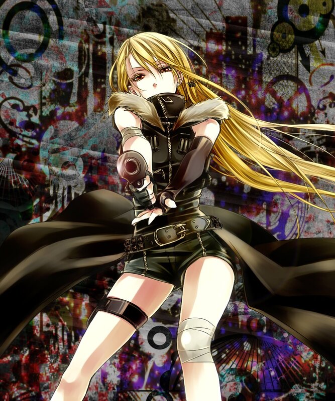 blonde anime girl with gun
