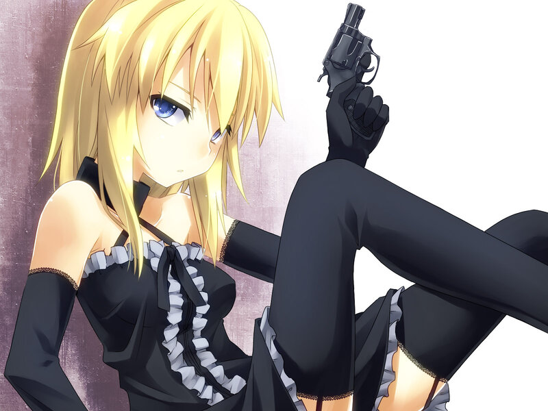 Blonde Anime Girl with Gun — Black