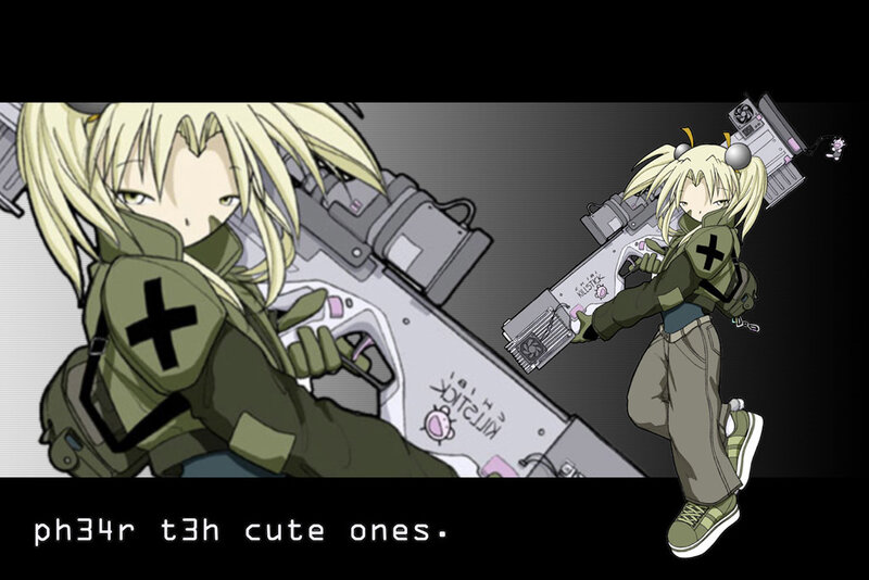 Blonde Anime Girl with Gun — Green, Playful