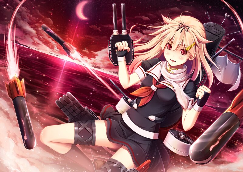 Blonde Anime Girl with Guns — Red