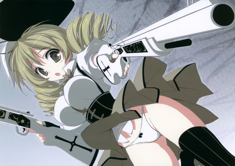 Blonde Anime Girl with Guns — White, Dramatic
