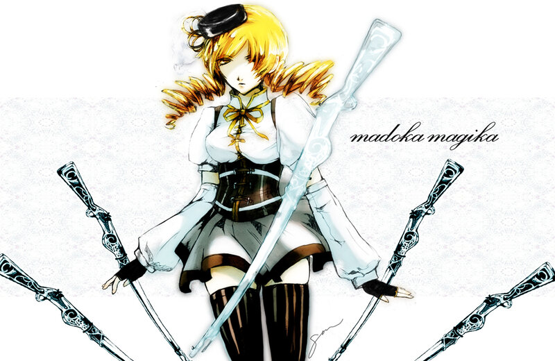 Blonde Anime Girl with Guns — White