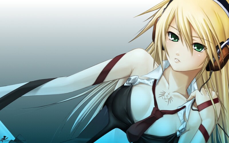 blonde anime girl with headphones