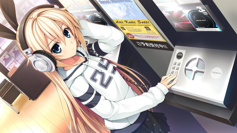 Blonde Anime Girl with Headphones — White, Calm