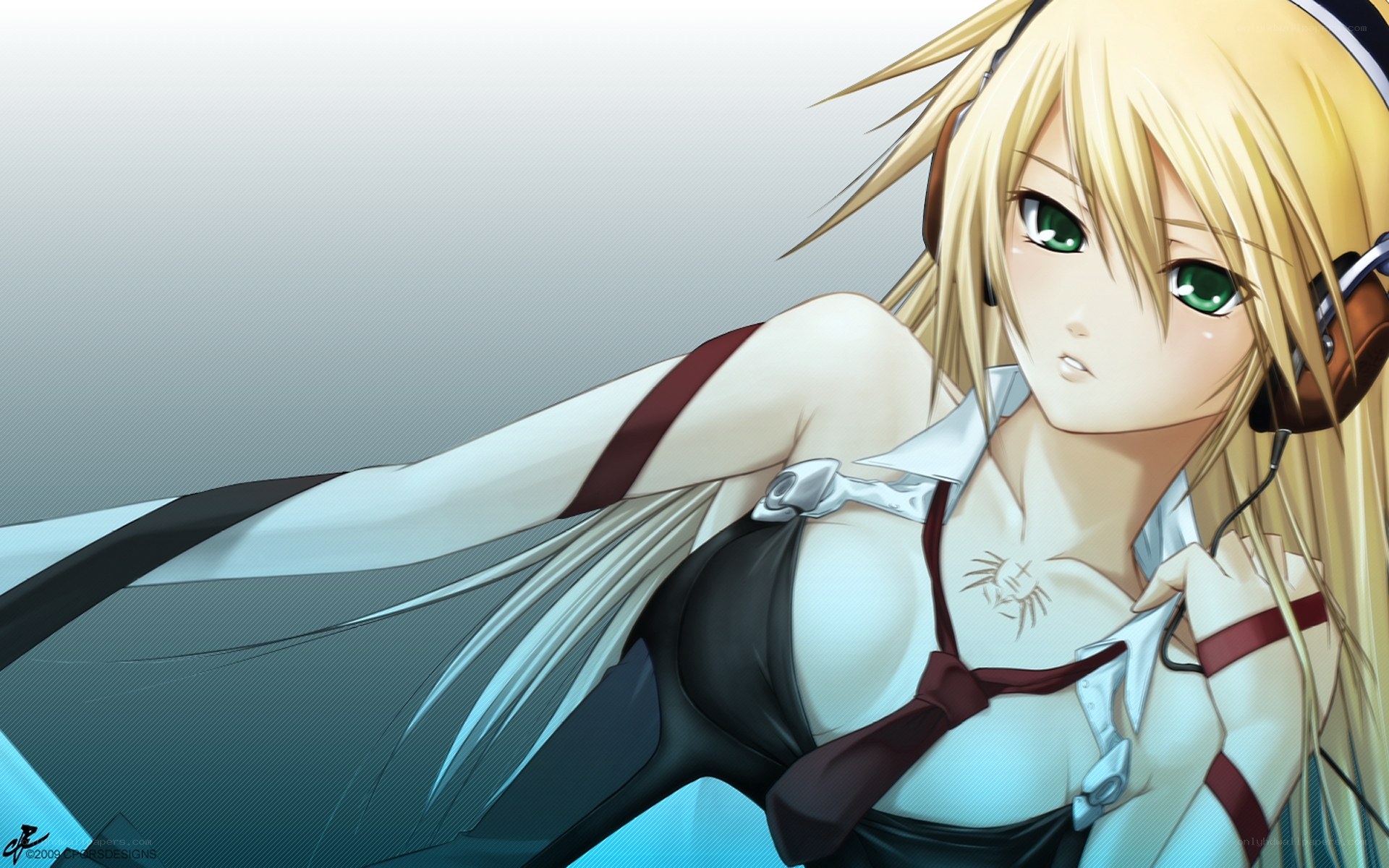 blonde anime girl with headphones