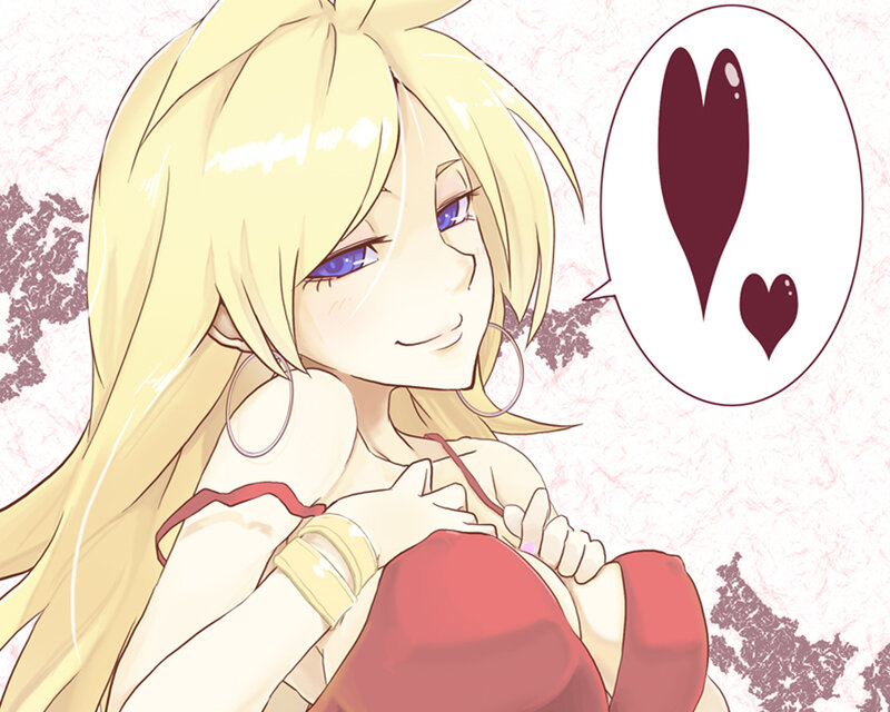 blonde anime girl with hearts