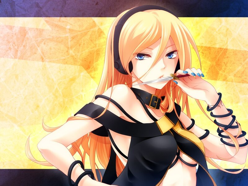 blonde anime girl with knife