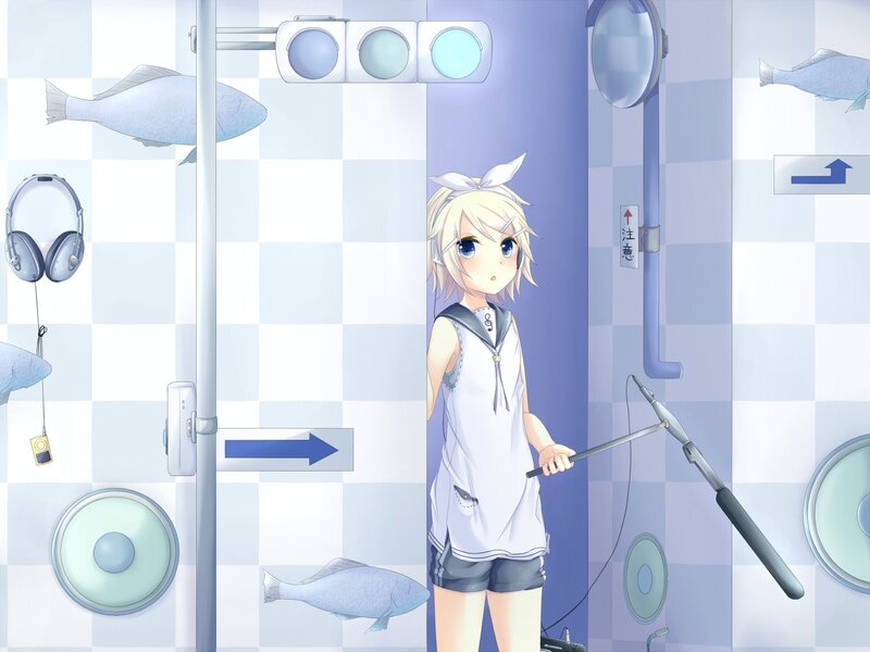Blonde Anime Girl with Microphone — Blue
