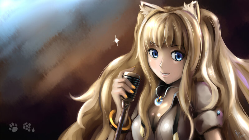 Blonde Anime Girl with Microphone — Brown