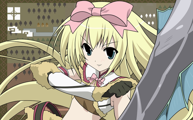blonde anime girl with pink bow