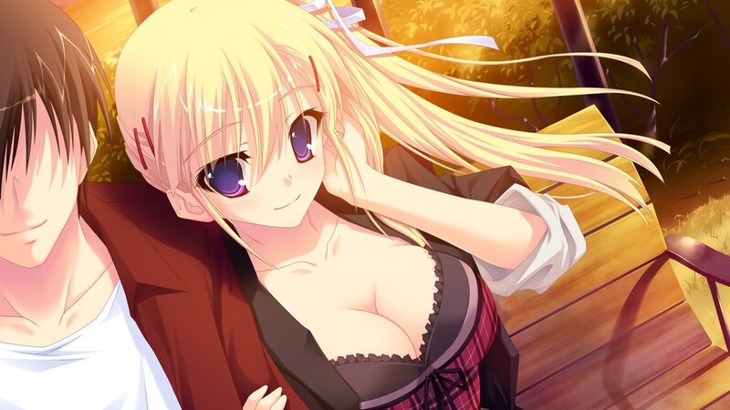 Blonde anime girl with purple eyes