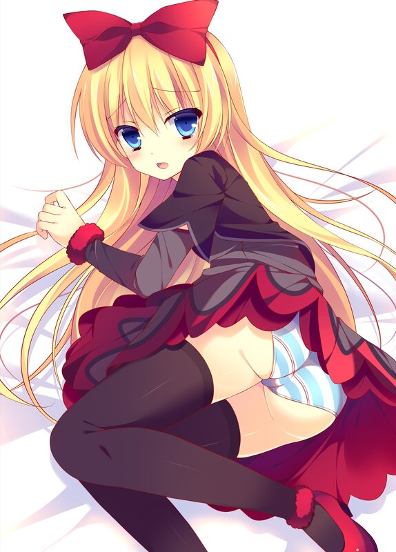 blonde anime girl with red bow