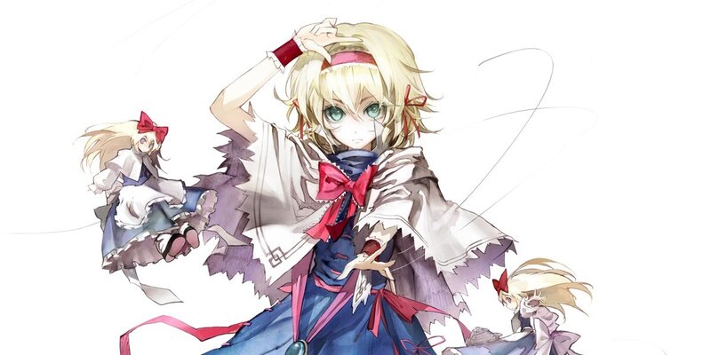 Blonde anime girl with red bows
