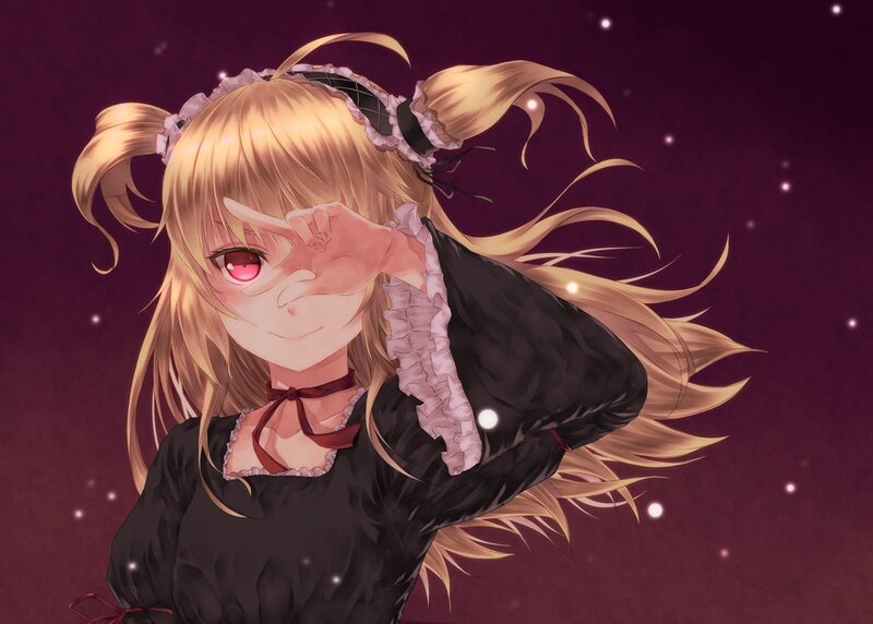 blonde anime girl with red eyes