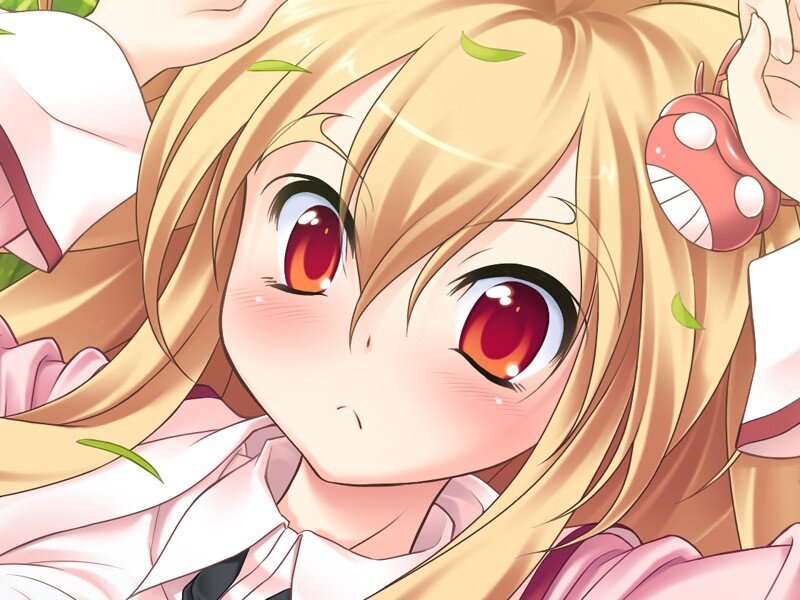 blonde anime girl with red eyes