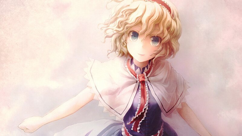 blonde anime girl with red ribbon