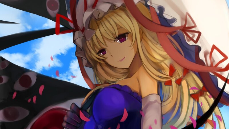blonde anime girl with red ribbons