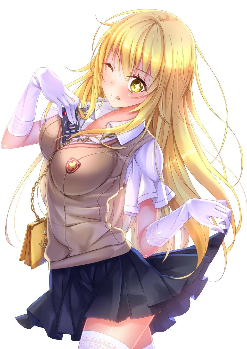 blonde anime girl with remote