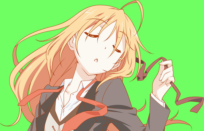 blonde anime girl with ribbon