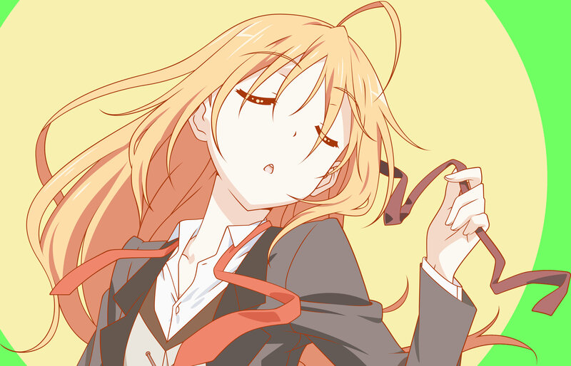 blonde anime girl with ribbon