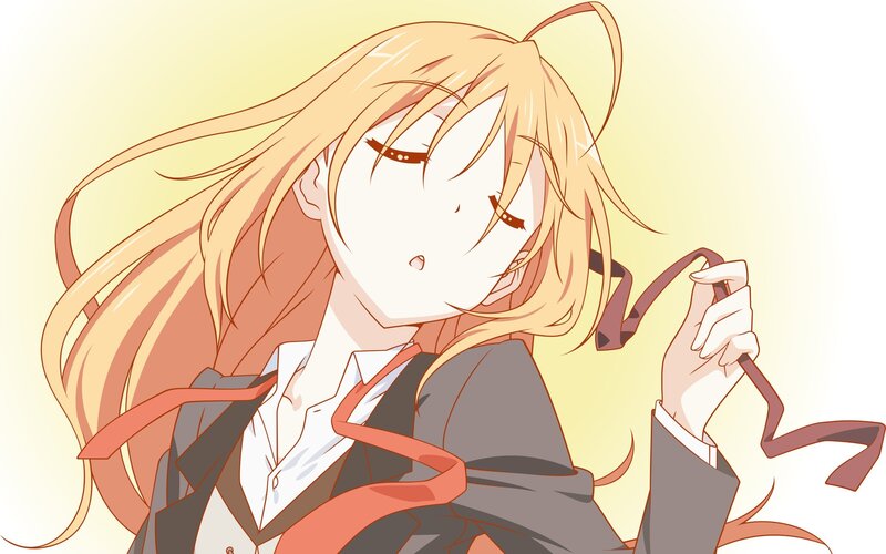 blonde anime girl with ribbon