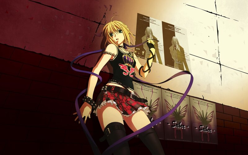 Blonde Anime Girl with Ribbon — Purple