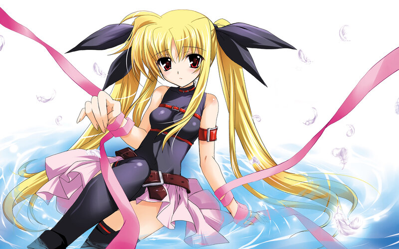 blonde anime girl with ribbons