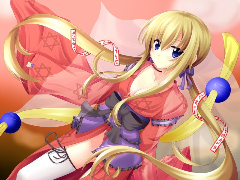 blonde anime girl with ribbons