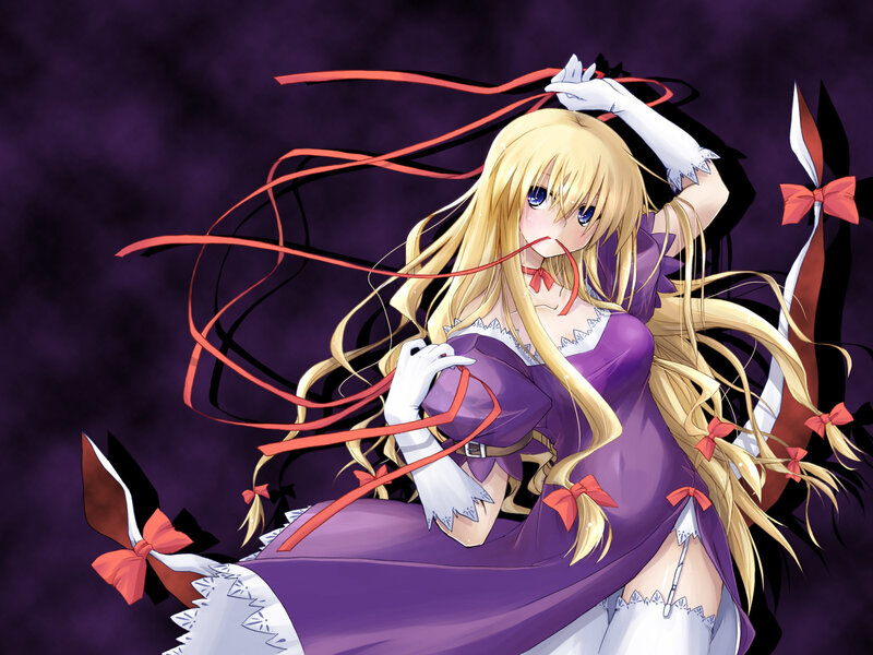 blonde anime girl with ribbons