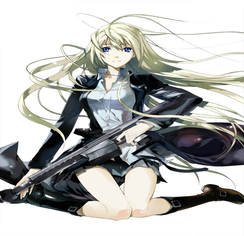 Blonde Anime Girl with Rifle — White
