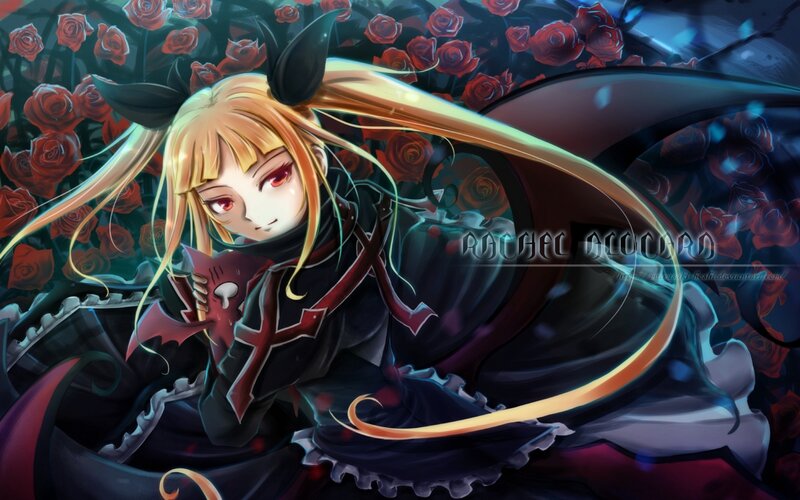 Blonde Anime Girl with Roses — Black
