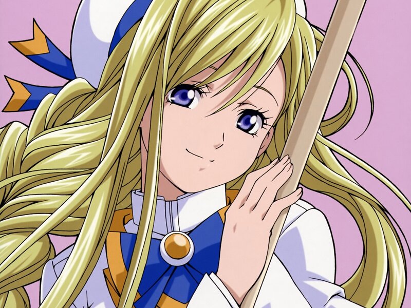 blonde anime girl with staff