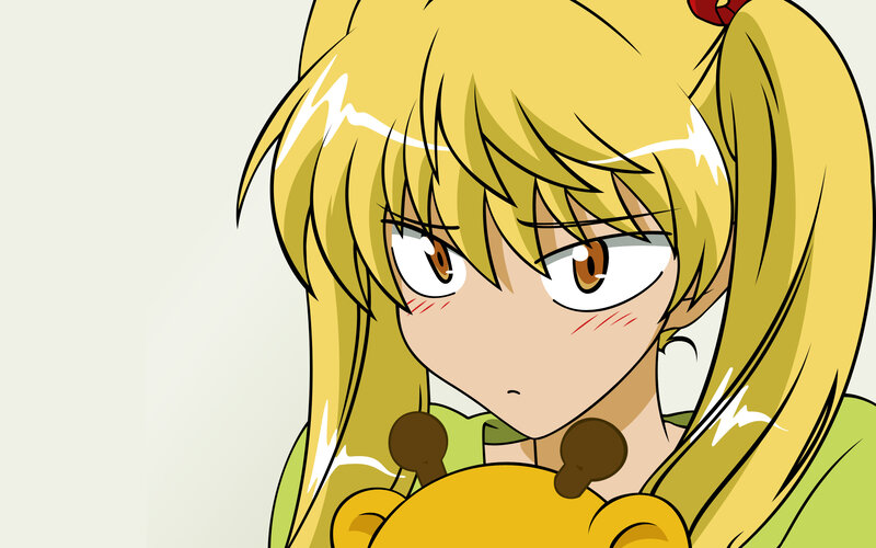 blonde anime girl with stuffed animal
