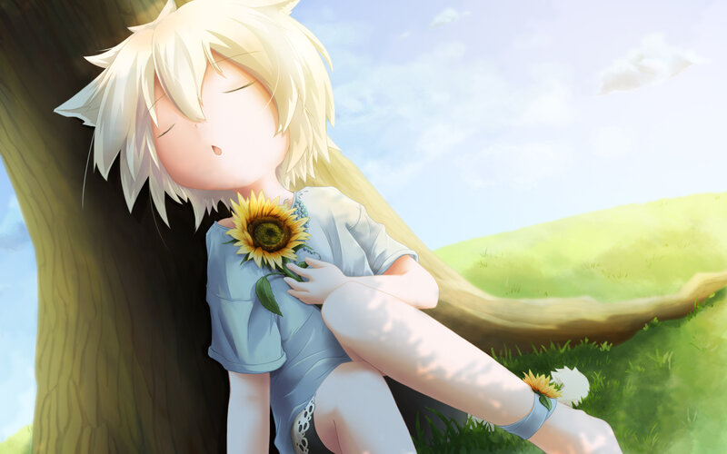 Blonde anime girl with sunflower