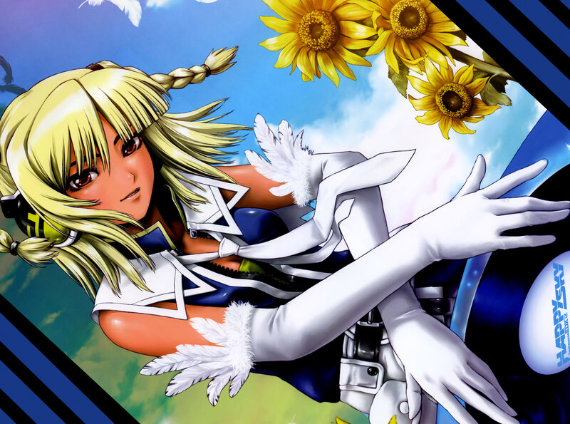 blonde anime girl with sunflowers