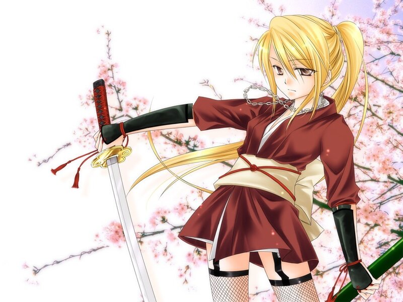 blonde anime girl with sword