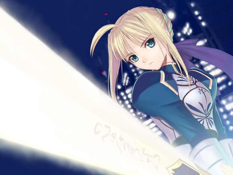 blonde anime girl with sword