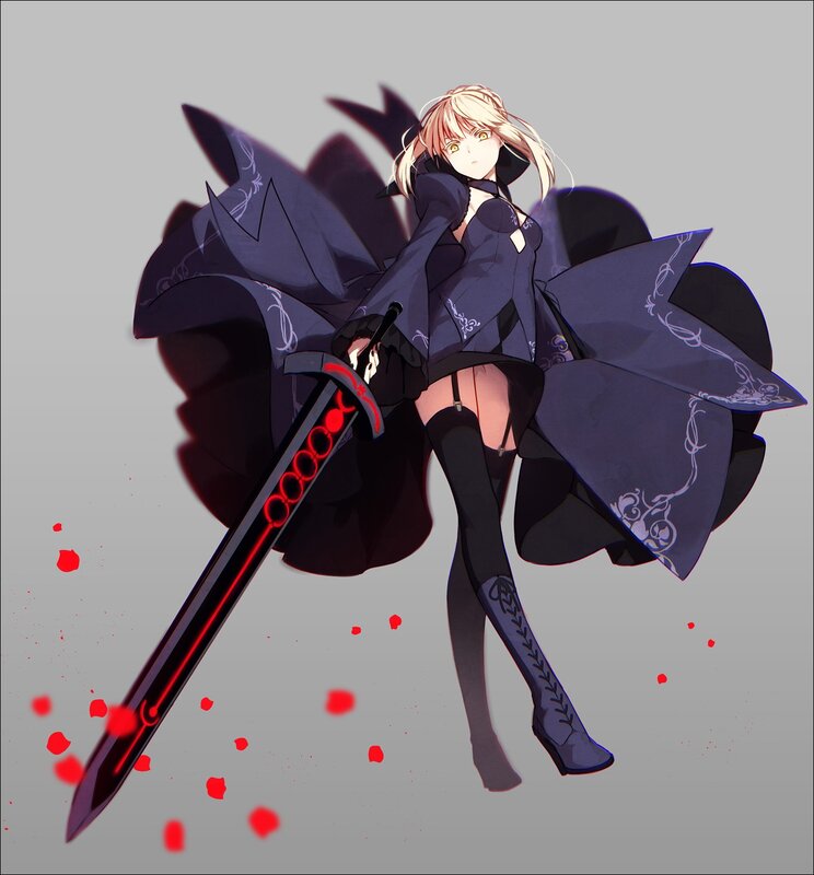 Blonde Anime Girl with Sword — Black, Dramatic, Cape