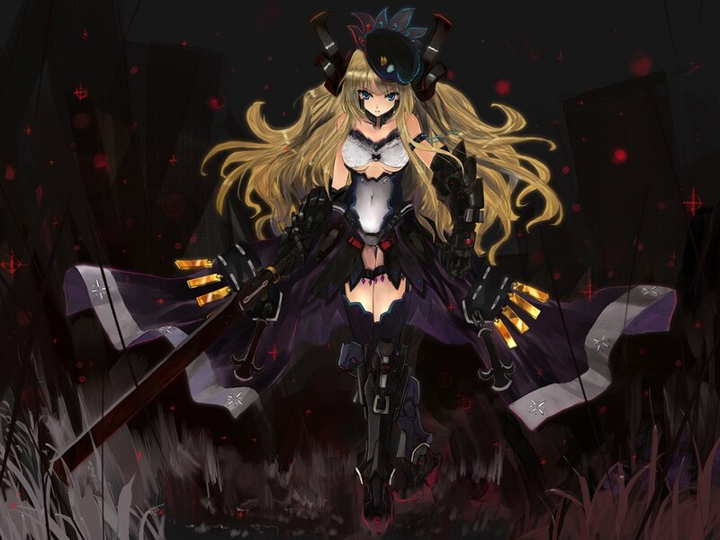 Blonde Anime Girl with Sword — Black, Dramatic, Night