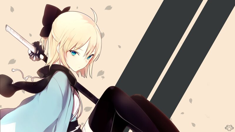 Blonde Anime Girl with Sword — Blue, Calm, Spring