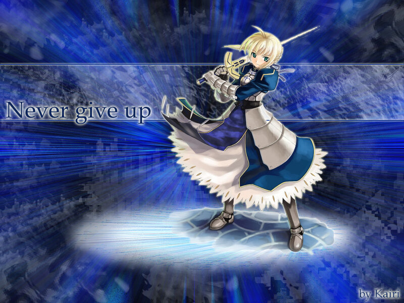 Blonde Anime Girl with Sword — Blue, Dramatic, Armor, Blue Background