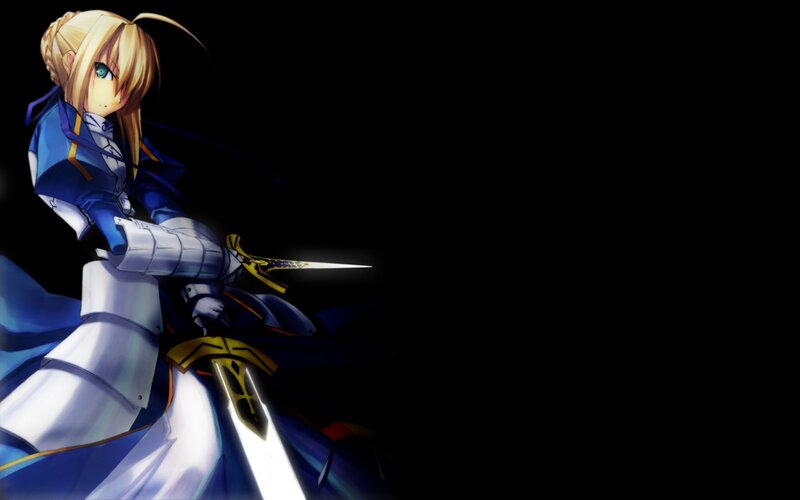 Blonde Anime Girl with Sword — Blue, Dramatic, Armor, Blue Cape