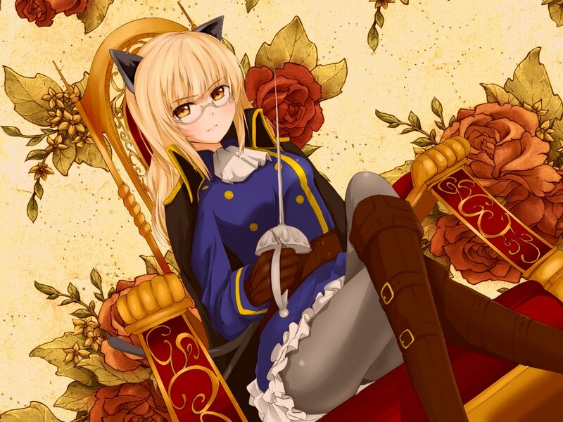 Blonde Anime Girl with Sword — Blue, Dramatic, Cat Ears