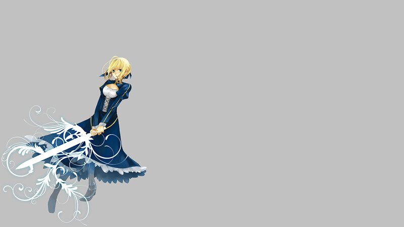 Blonde Anime Girl with Sword — Blue, Dramatic, Coat