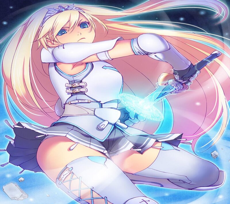 Blonde Anime Girl with Sword — Blue, Dramatic, Magic