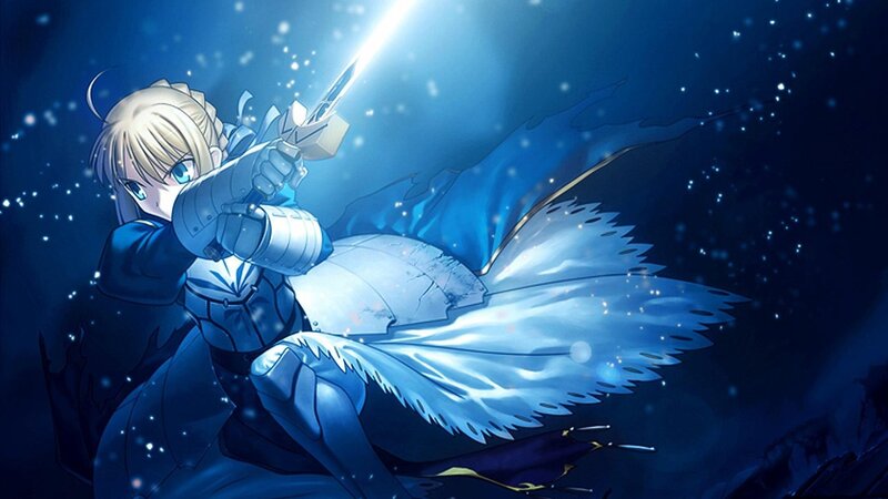Blonde Anime Girl with Sword — Blue, Dramatic, Night, Armor
