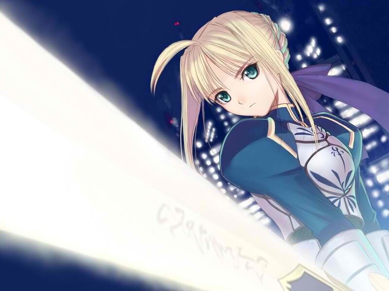 Blonde Anime Girl with Sword — Blue, Dramatic, Night