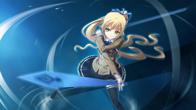 Blonde Anime Girl with Sword — Blue, Dynamic, School Uniform